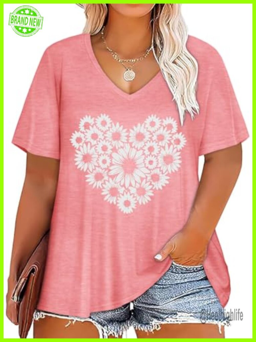Plus Size V Neck Short Sleeve Tunic Top Loose Fit Summer Tee